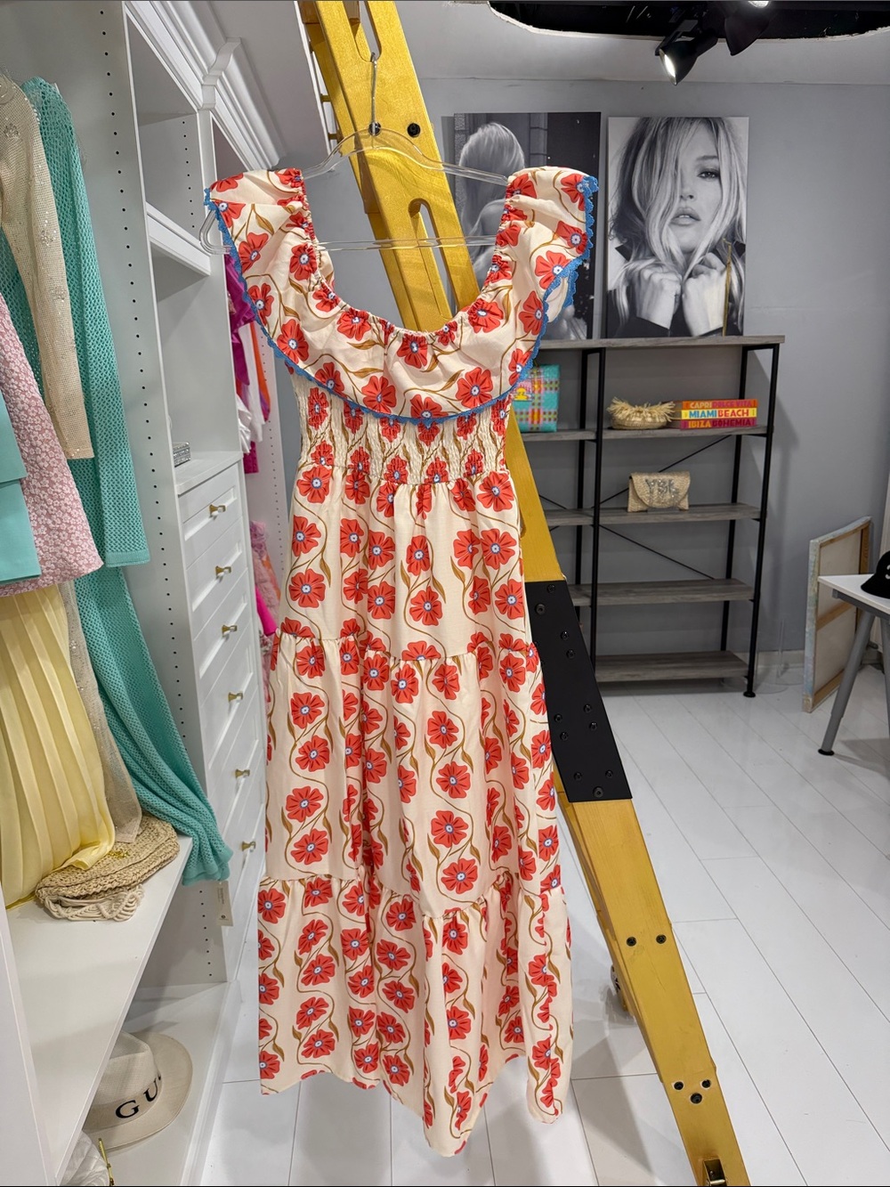 Floral Tiered Maxi Dress in Cream and Red